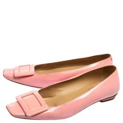 Pre Owned Roger Vivier Pink Patent Leather Ballet Flat Pumps Size 37.5