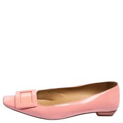 Pre Owned Roger Vivier Pink Patent Leather Ballet Flat Pumps Size 37.5