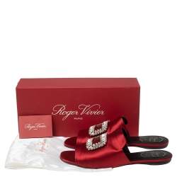 Roger Vivier Red Satin Crystal Embellished Flat Sandals Size 40