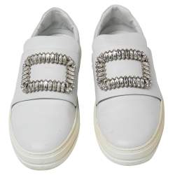 Pre Owned Roger Vivier White Leather Sneaky Viv Embellished Slip On Sneakers Size 40