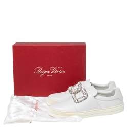 Pre Owned Roger Vivier White Leather Sneaky Viv Embellished Slip On Sneakers Size 40