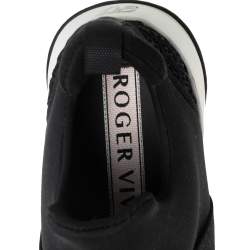 Pre Owned Roger Vivier Black Leather And Fabric Sneaky Viv Crystal Embellished Slip On Sneakers Size 40