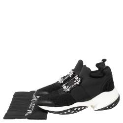 Pre Owned Roger Vivier Black Leather And Fabric Sneaky Viv Crystal Embellished Slip On Sneakers Size 40
