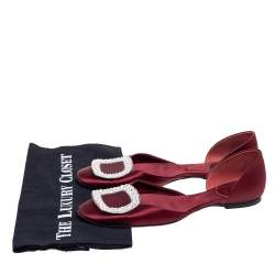 Pre Owned Roger Vivier Wine Red Satin Trompette Crystals D' Orsay Ballet Flats Size 37