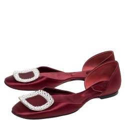 Pre Owned Roger Vivier Wine Red Satin Trompette Crystals D' Orsay Ballet Flats Size 37