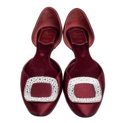 Pre Owned Roger Vivier Wine Red Satin Trompette Crystals D' Orsay Ballet Flats Size 37