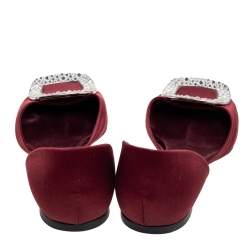 Pre Owned Roger Vivier Wine Red Satin Trompette Crystals D' Orsay Ballet Flats Size 37