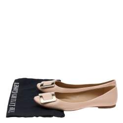 Pre Owned Roger Vivier Beige Leather Trompette Ballet Flats Size 38