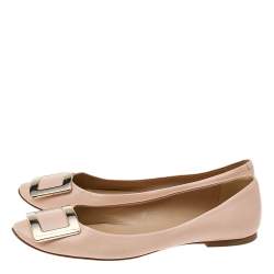 Pre Owned Roger Vivier Beige Leather Trompette Ballet Flats Size 38