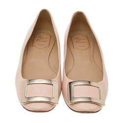 Pre Owned Roger Vivier Beige Leather Trompette Ballet Flats Size 38