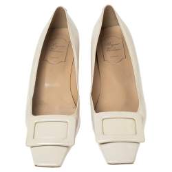 Pre Owned Roger Vivier Cream Patent Leather Belle Pumps Size 38