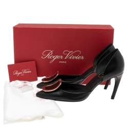Pre Owned Roger Vivier Black Leather Chips D'orsay Buckle Pumps Size 35.5