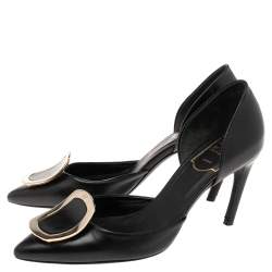 Pre Owned Roger Vivier Black Leather Chips D'orsay Buckle Pumps Size 35.5