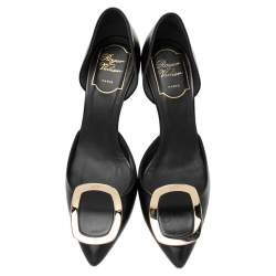 Pre Owned Roger Vivier Black Leather Chips D'orsay Buckle Pumps Size 35.5