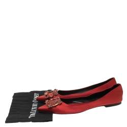 Pre Owned Roger Vivier Red Satin Crystal Embellished Ballet Flats Size 39