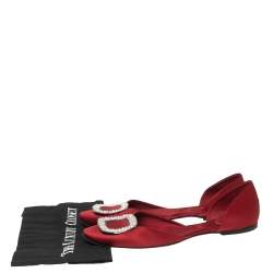 Pre Owned Roger Vivier Red Satin Crystal Embellished Chip Ballet Flats Size 40