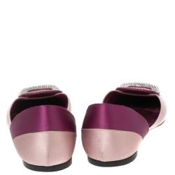 Pre Owned Roger Vivier Magenta/Dusty Pink Satin Crystal Embellished Chip Ballet Flats Size 39.5