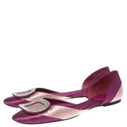 Pre Owned Roger Vivier Magenta/Dusty Pink Satin Crystal Embellished Chip Ballet Flats Size 39.5