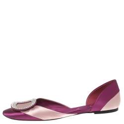 Pre Owned Roger Vivier Magenta/Dusty Pink Satin Crystal Embellished Chip Ballet Flats Size 39.5