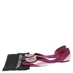 Pre Owned Roger Vivier Magenta/Dusty Pink Satin Crystal Embellished Chip Ballet Flats Size 39.5