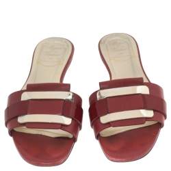 Roger Vivier Red Leather Pilgrim De Jour Flat Slides Size 36
