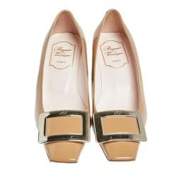 Pre Owned Roger Vivier Beige Patent Leather Trompette Pumps Size 35.5