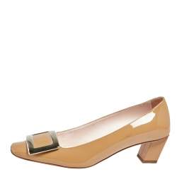 Pre Owned Roger Vivier Beige Patent Leather Trompette Pumps Size 35.5