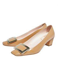 Pre Owned Roger Vivier Beige Patent Leather Trompette Pumps Size 35.5