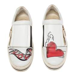 Roger Vivier White  Leather Sneaky Viv Zip-Up Sneakers Size 37