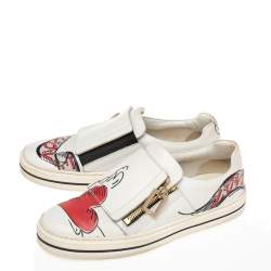 Roger Vivier White  Leather Sneaky Viv Zip-Up Sneakers Size 37