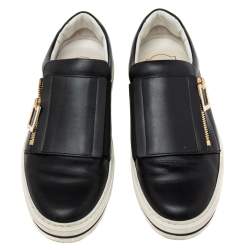 Pre Owned Roger Vivier Black Leather Sneaky Viv Zip-Up Sneakers Size 36.5