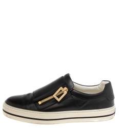 Pre Owned Roger Vivier Black Leather Sneaky Viv Zip-Up Sneakers Size 36.5