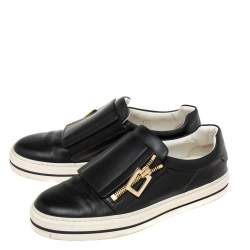 Pre Owned Roger Vivier Black Leather Sneaky Viv Zip-Up Sneakers Size 36.5