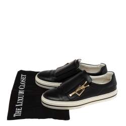 Pre Owned Roger Vivier Black Leather Sneaky Viv Zip-Up Sneakers Size 36.5