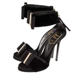 Pre Owned Roger Vivier Black Velvet Bow Ankle Strap Sandals Size 35