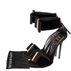 Pre Owned Roger Vivier Black Velvet Bow Ankle Strap Sandals Size 35