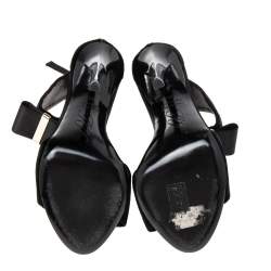 Pre Owned Roger Vivier Black Velvet Bow Ankle Strap Sandals Size 35