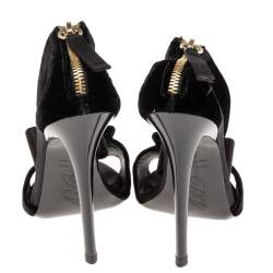 Pre Owned Roger Vivier Black Velvet Bow Ankle Strap Sandals Size 35