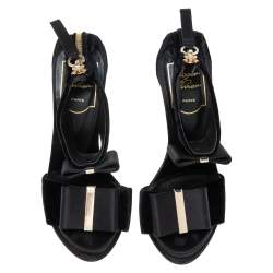 Pre Owned Roger Vivier Black Velvet Bow Ankle Strap Sandals Size 35