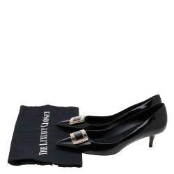 Pre Owned Roger Vivier Black Patent Leather Kitten Heel Pumps Size 37.5