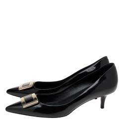 Pre Owned Roger Vivier Black Patent Leather Kitten Heel Pumps Size 37.5