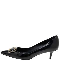 Pre Owned Roger Vivier Black Patent Leather Kitten Heel Pumps Size 37.5