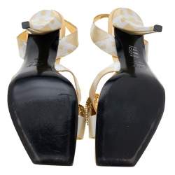 Pre Owned Roger Vivier Gold/Silver Lurex Fabric Crystal Embellished Slingback Sandals Size 40