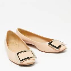 Pre Owned Roger Vivier Beige Leather Trompette Ballet Flats Size 36.5