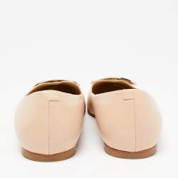 Pre Owned Roger Vivier Beige Leather Trompette Ballet Flats Size 36.5