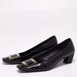 Pre Owned Roger Vivier Black Patent Leather Belle Pumps Size 37.5