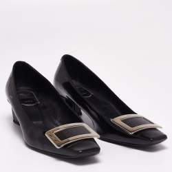 Pre Owned Roger Vivier Black Patent Leather Belle Pumps Size 37.5