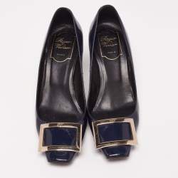 Pre Owned Roger Vivier Navy Blue Patent Leather Trompette Pumps Size 37