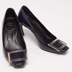 Pre Owned Roger Vivier Navy Blue Patent Leather Trompette Pumps Size 37