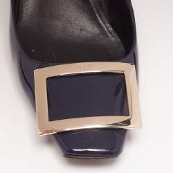 Pre Owned Roger Vivier Navy Blue Patent Leather Trompette Pumps Size 37